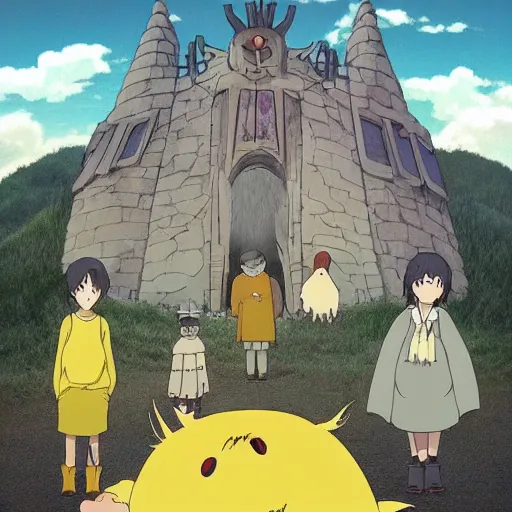 Image similar to the yellow king, ghibli style, anime