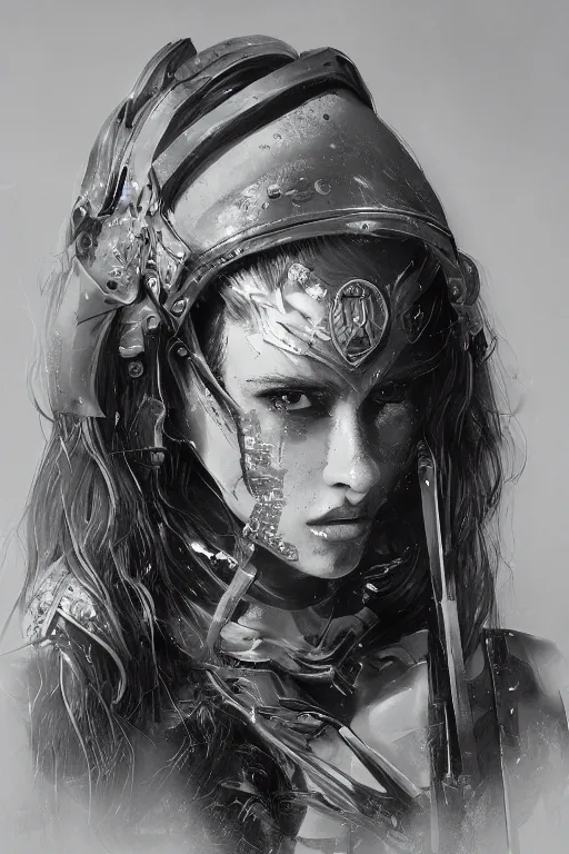 Image similar to a photorealistic painting of an attractive young girl, partially clothed in battle armor, olive skin, long dark hair, beautiful bone structure, symmetrical face, perfect eyes, intricate, elegant, digital painting, concept art, illustration, sharp focus, minimal artifacts, from Metal Gear, in the style of Ruan Jia and Mandy Jurgens, by Greg Rutkowski, trending on Artstation, award winning