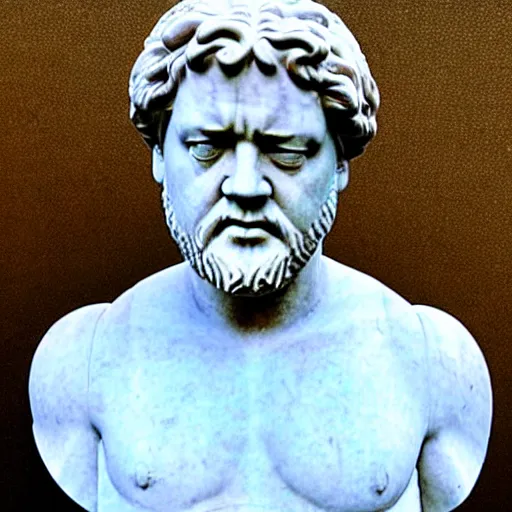 Prompt: russell crowe as a greek marble statue