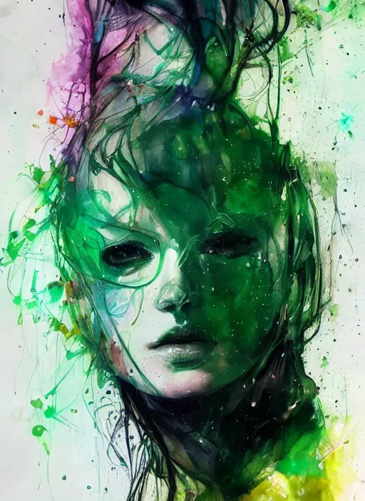 Prompt: green ranger by agnes cecile, luminous design, pastel colours, ink drips, autumn lights