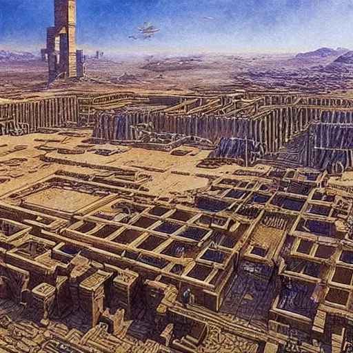 Prompt: An Ancient cybepunk sumerian city , artwork by James Gurney