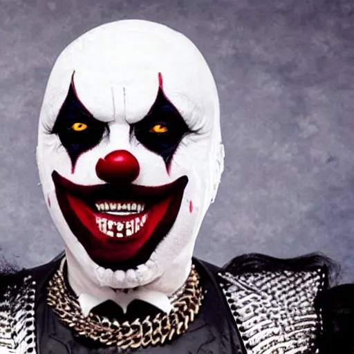 Prompt: photo of king-diamond in a clown costume