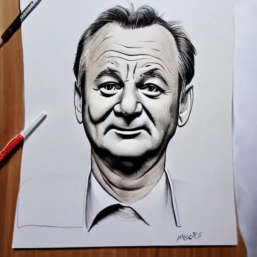 Prompt: Elegant portrait of bill murray, friendly, photorealistic, facial detail, color drawing, in the style of busytown