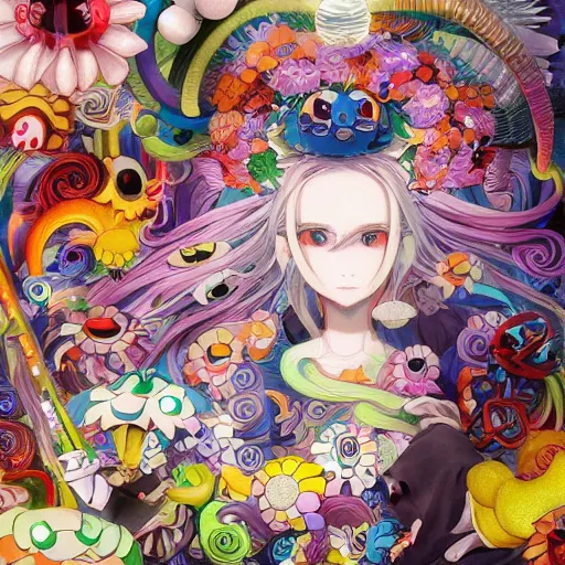 Image similar to an anime worm girl, beautiful shadowing, 3 d shadowing, reflective surfaces, illustrated completely, 8 k beautifully detailed pencil illustration, extremely hyper - detailed pencil illustration, intricate, epic composition, very very kawaii, masterpiece, bold complimentary colors. stunning masterfully painted by takashi murakami