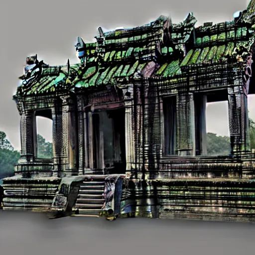 Image similar to a cyberpunk angkor thom, photorealistic, blade runner, highly detailed