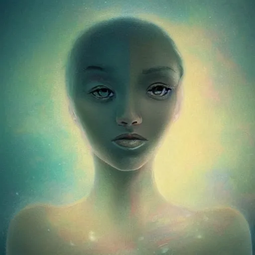Image similar to beautiful detailed artistic portrait of a person travelling between different astral planes. reality is more than it seems. grainy and rough. fine detail. soft colour scheme. artistic painting by lurid ( 2 0 2 2 ). featured on deviantart.