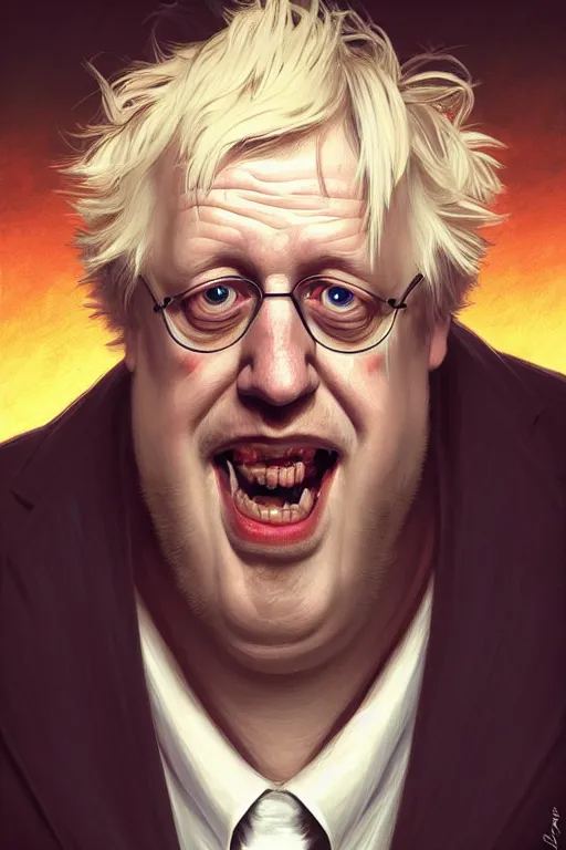 Prompt: Boris Johnson as a drunk genius Rick Sanchez, 2d portrait, symmetrical, highly detailed, digital painting, artstation, concept art, smooth, sharp focus, illustration, cinematic lighting, art by artgerm and greg rutkowski and alphonse mucha