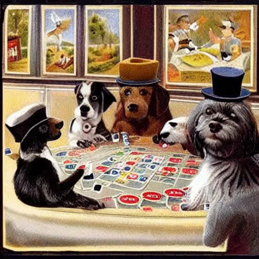 Image similar to Dogs playing poker wearing hats, vintage