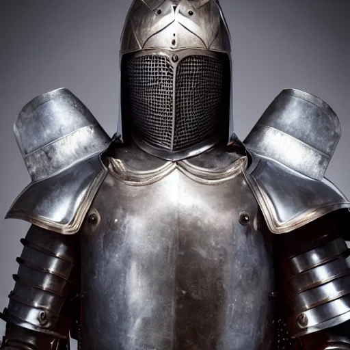 Image similar to a head and shoulders action portrait photo of a knight in obsidian armor