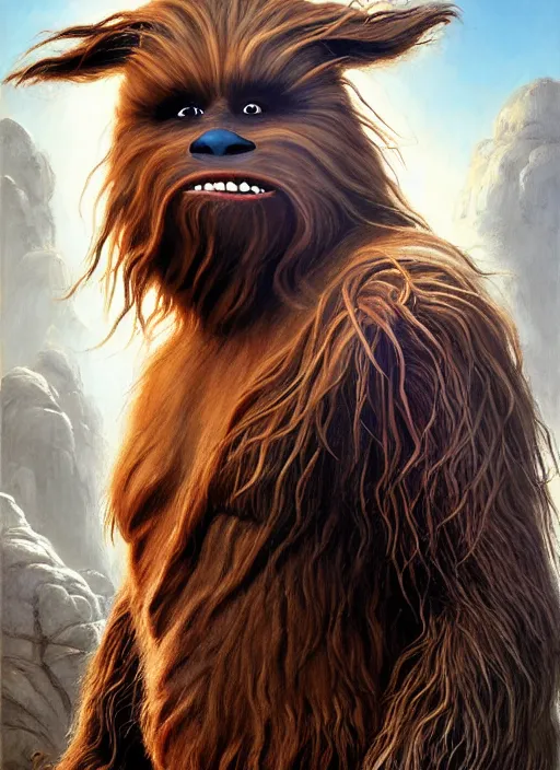 Prompt: hyper realistic, zoomed out portrait of a mega derpy big chungus as chewbacca in star wars, stoned, by greg rutkowski, scott m fischer, artgerm, loish, slight glow, atmospheric, anne stokes, alexandros pyromallis