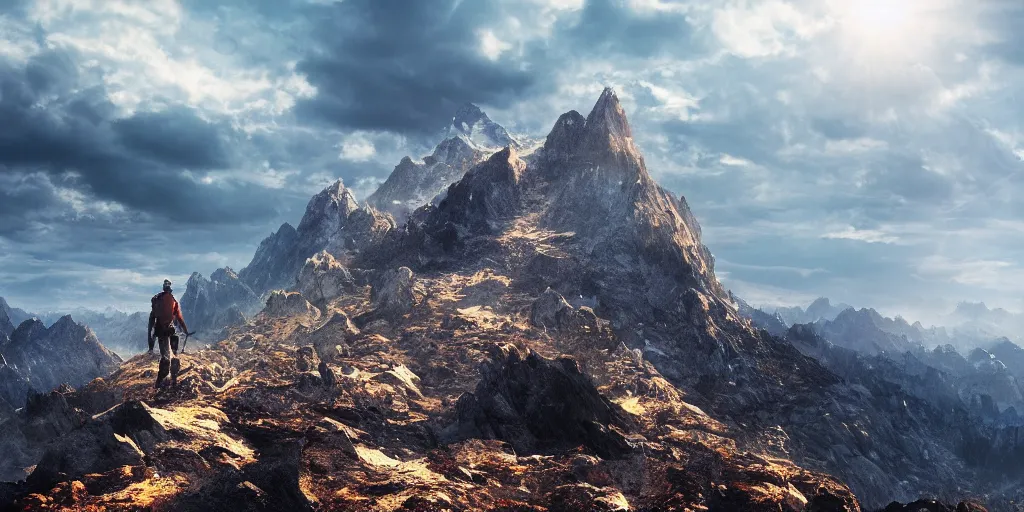 Image similar to the top of a mountain, epic composition, epic lighting, detailed and intricate image, cinematic, 4K