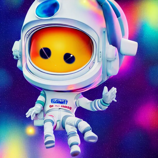 Image similar to a cute astronaut, pixar animation style, soft colors, by jeff koons, by lisa frank, octane render, by takashi murakami, colorful, spectral color, 5 d, ultra - hd, happy, good, mini, volumetric lighting