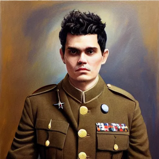 Prompt: “Oil painting of John Mayer as a World War 1 general, 4k”
