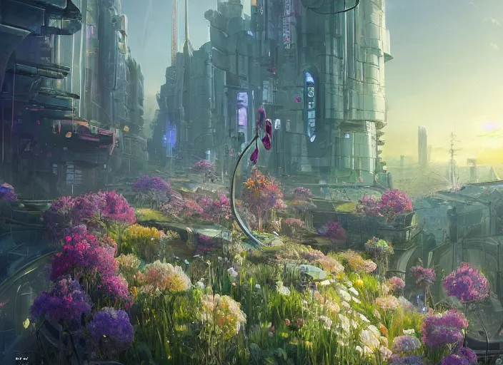 Image similar to cyberpunk flower bloom by vladimir volegov and alexander averin and peder mørk mønsted and adrian smith and raphael lacoste