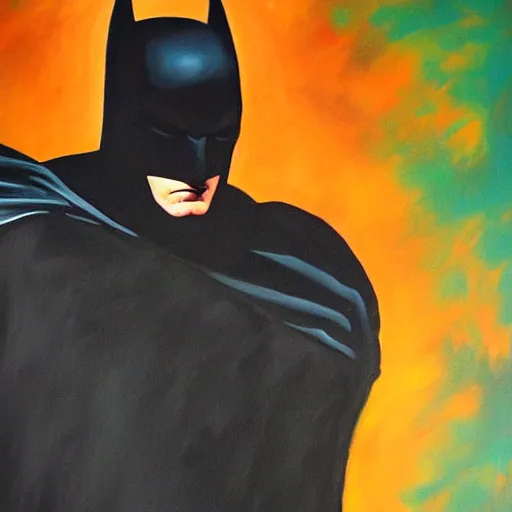 Image similar to Painting of a batman dark knight by Christopher Nolan oil painting