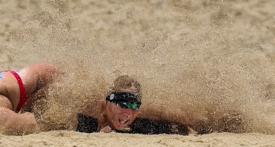 Image similar to olympic swimming in sand instead of water, extremely coherent, motion blur