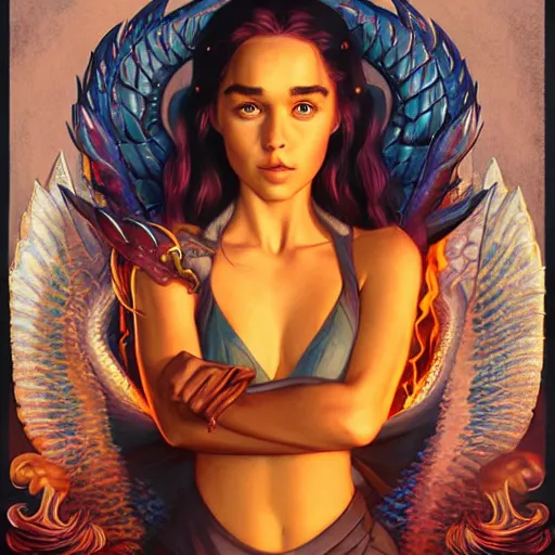 Prompt: fire flaming lofi daenerys targaryen portrait with dragons, Pixar style, by Tristan Eaton Stanley Artgerm and Tom Bagshaw.