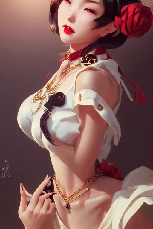 Image similar to a pin up and beautiful fashion charming dreamlke japan girl with lv jewelry, character art, art by artgerm lau and wlop and and ilya kuvshinov and john singer sargent, hyperdetailed, 8 k realistic, symmetrical, frostbite 3 engine, cryengine, dof, trending on artstation, digital art