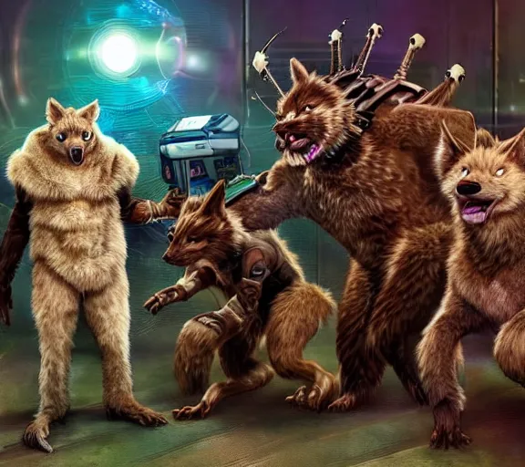 Image similar to high - resolution photograph from a biopunk era furry fandom convention ( midwest furfest 2 0 4 7 ), taking place after the genetic revolution and quantum singularity. photorealistic.