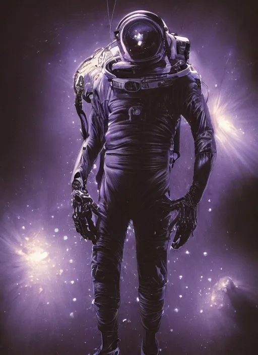 Prompt: astronaut in dark void underwater - complex and hyperdetailed suit. reflection and dispersion materials. rays and dispersion of light. glowing lights. volumetric light. f / 3 2. noise film photo. flash photography. ultra realistic, wide angle. poster by wayne barlowe, hajime sorayama aaron horkey, craig mullins