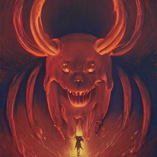 Image similar to A Satanic Evil Winnie The Pooh, psychedelic art, demonic, fullbody, artstation, dark fantasy, concept art, horror, evil, smooth, sharp focus, illustration, art by greg rutkowski and orientalism and bouguereau and Zdzislaw Beksinski, good clear quality, lighting, biology, symmetrical artwork, perfect face, 135 mm, cinematic, hyper realism, high detail, octane render, 8k, chrome accents