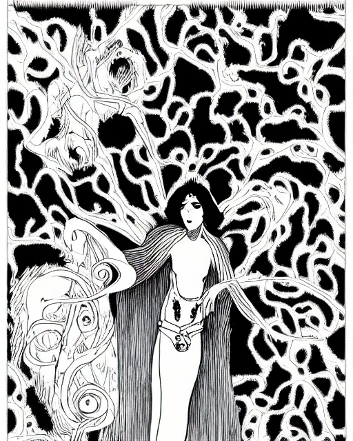 Prompt: the sandman dream of the endless illustrated in the style of aubrey beardsley