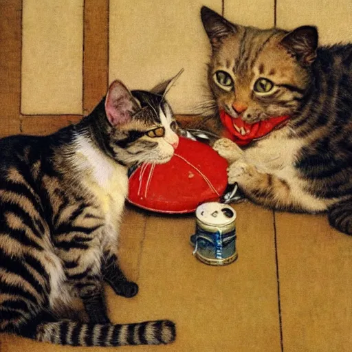 Prompt: a norman rockwell painting of a cat