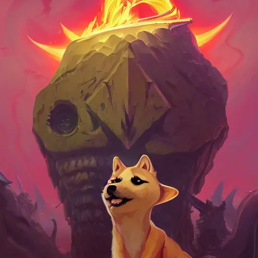 Prompt: shiba death metal satanic fantasy art heartstone video game icon, 2 d game art gta cover, official fanart behance hd artstation by jesper ejsing, by rhads, makoto shinkai and lois van baarle, ilya kuvshinov, rossdraws