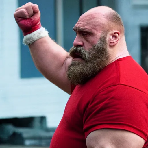 Image similar to movie still of Danny DeVito starring as zangief in the 2026 live action street fighter movie