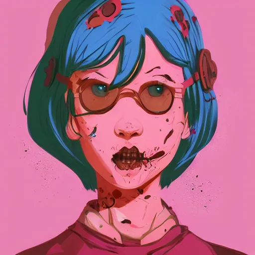 Image similar to Highly detailed portrait of pretty punk zombie young lady with freckles by Atey Ghailan, by Loish, by Bryan Lee O'Malley, by Cliff Chiang, inspired by image comics, inspired by graphic novel cover art, inspired by papergirls !! Gradient color scheme ((grafitti tag brick wall background)), trending on artstation