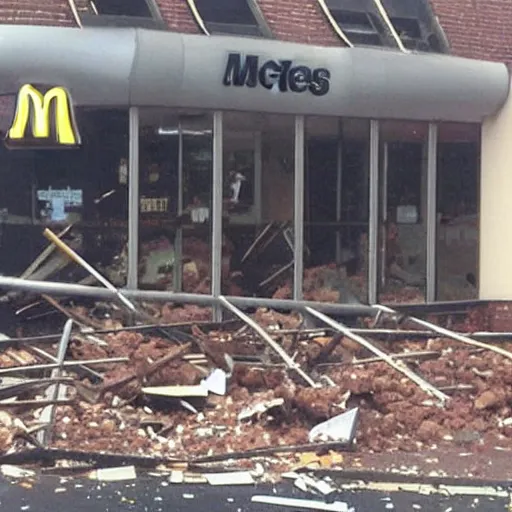 Image similar to huge fat man falls on mcdonalds and destroys the building with his weight