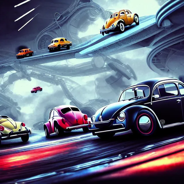 Prompt: epic professional digital art of year 2010 Volkswagen Beetles drag racing ,best on artstation, cgsociety, wlop, Behance, pixiv, astonishing, impressive, outstanding, epic, cinematic, stunning, gorgeous, concept artwork, much detail, much wow, masterpiece.