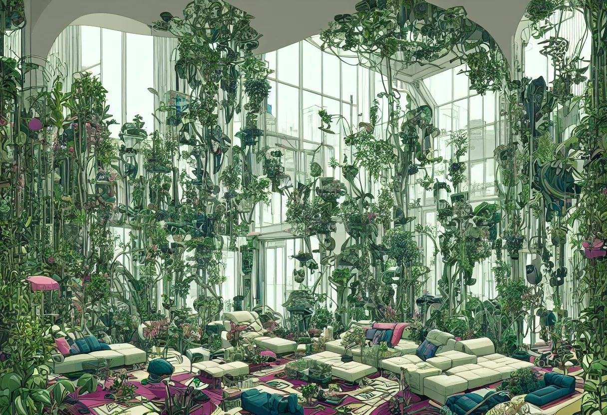 Image similar to luxury living room full of plants and trees by josan gonzalez