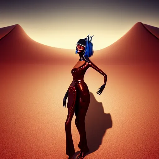 Prompt: giesha demon, innovative avant - garde art, deco fashion, asian women, highly detailed, photorealistic portrait, serene desert setting, golden hour, crisp quality and light reflections, octane render