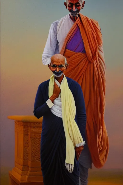 Image similar to full body portrait of donald trump as mahatma gandhi, oil on canvas by william sidney mount, hindu art, great soul, irish folk, trending on artstation