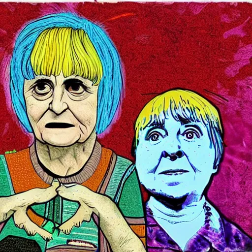 Image similar to agnes varda in the style of daniel johnston and outsider art, no photo, 4k