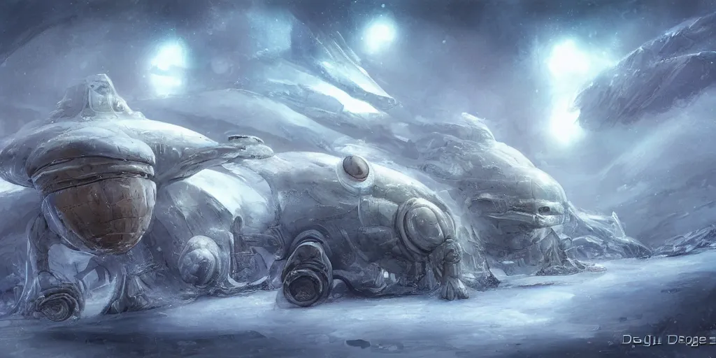 Prompt: personal transport on ice alien planet by doug chiang