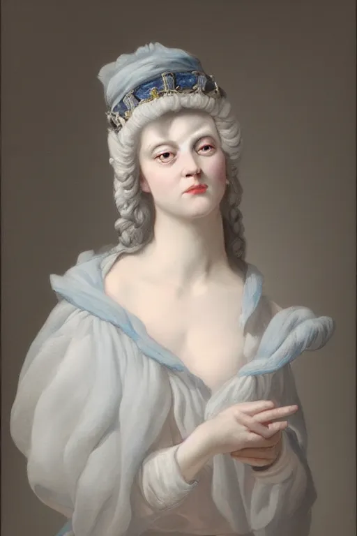 Image similar to Portrait of a frigid Ice Queen, in the style of Hyacinthe Rigaud, Jacques-Louis David and Artstation