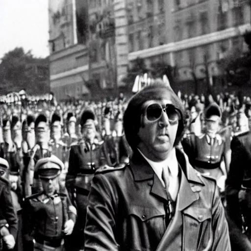 Prompt: Nicolas Cage as a dictator on a parade, archive photo, history