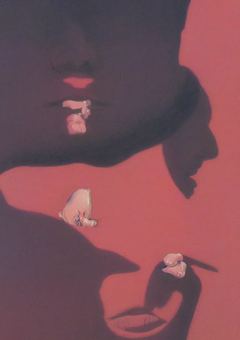 Prompt: a closeup portrait of a young moroccan man licking a tab of LSD acid on his tongue and dreaming psychedelic hallucinations, by kawase hasui, moebius, Edward Hopper and James Gilleard, Zdzislaw Beksinski, Steven Outram colorful flat surreal design, hd, 8k, artstation