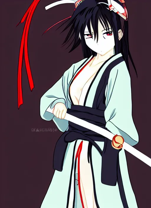 Image similar to anime beautiful samurai girl with blindfold, anime, samurai, anime style