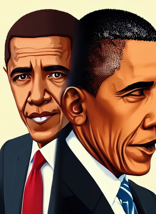 Prompt: barack obama vs donald trump manga cover art, detailed color portrait, artstation trending, 8 k, greg rutkowski,