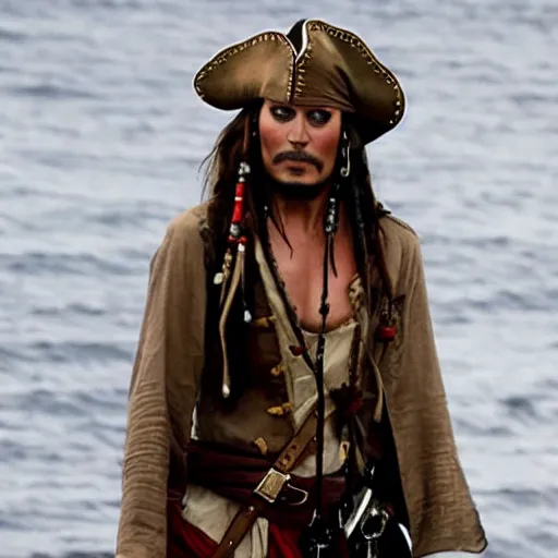 Prompt: Keira Knightley dressed as jack sparrow