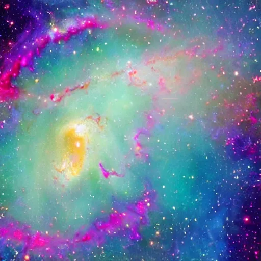 Image similar to colorful galaxy explosion inside a blue a of a baby