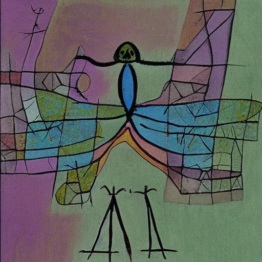 Image similar to a painting of a killer dragonfly by paul klee, intricate detail