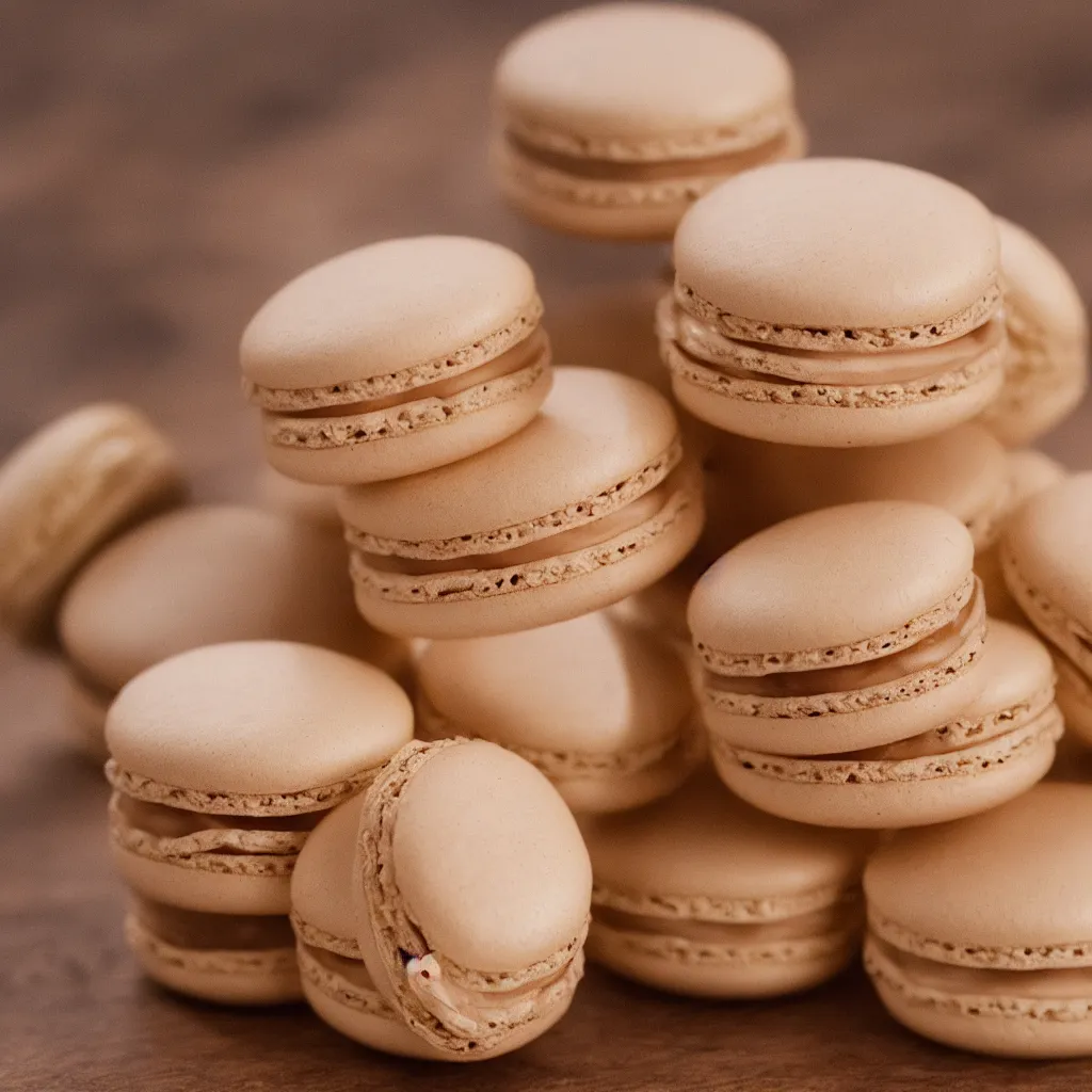 Image similar to close up view of a macaron on top of a wooden table, 4k, photorealistic