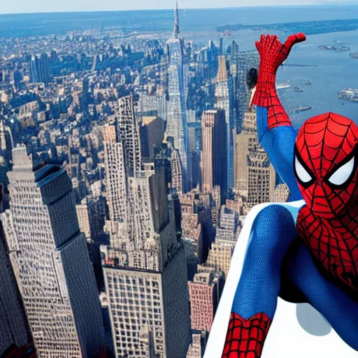 Prompt: spiderman standing on top of the empire state building