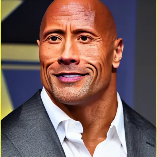 Prompt: Dwayne Johnson is looking intensely at the camera with one eyebrow up