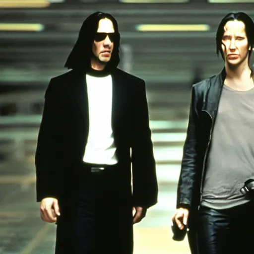 Image similar to keanu reeves and emma watson in the matrix 4