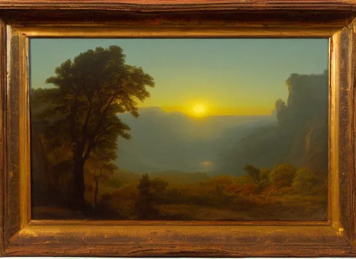 Image similar to a sunrise in the devonian era of earth in the style of hudson river school of art, oil on canvas